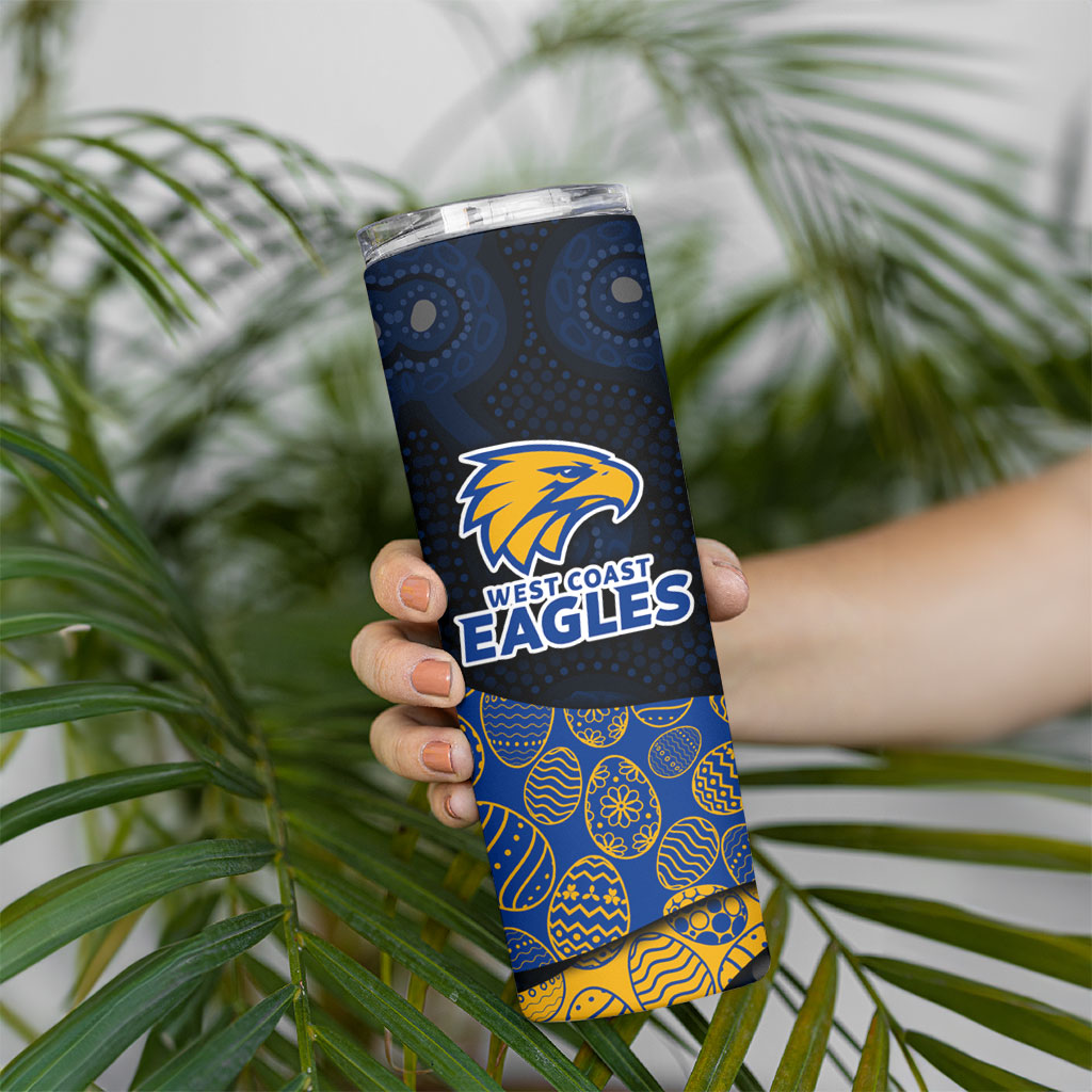 Personalized West Coast Eagles Football Skinny Tumbler Easter Egg Pattern Blue Gold Tribal Dot Art Style
