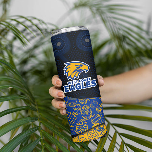 Personalized West Coast Eagles Football Skinny Tumbler Easter Egg Pattern Blue Gold Tribal Dot Art Style