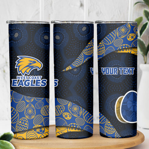 Personalized West Coast Eagles Football Skinny Tumbler Easter Egg Pattern Blue Gold Tribal Dot Art Style