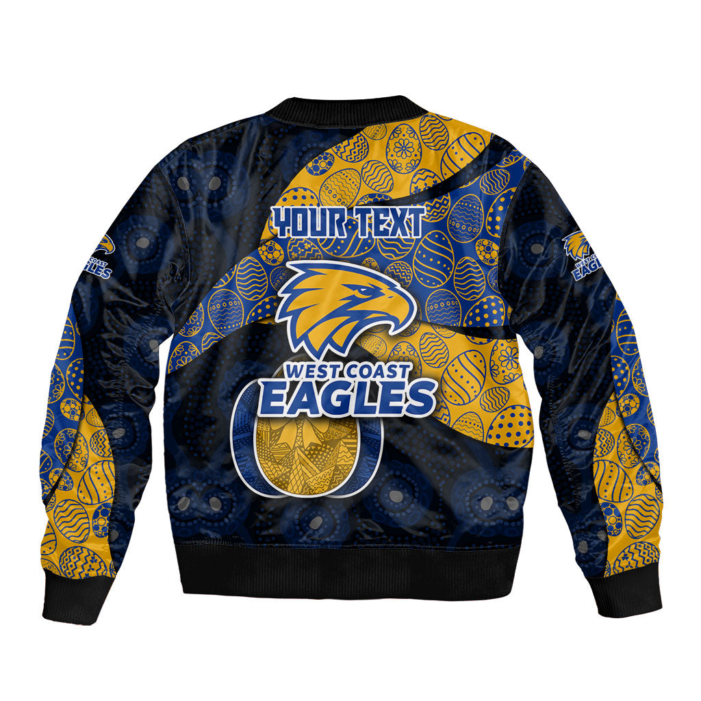 Personalized West Coast Eagles Football Sleeve Zip Bomber Jacket Easter Egg Pattern Blue Gold Tribal Dot Art Style