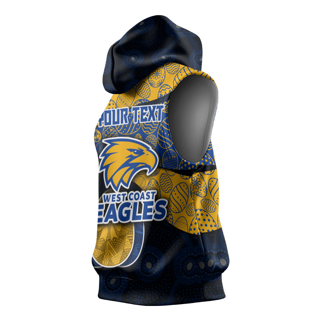 Personalized West Coast Eagles Football Sleeveless Hoodie Easter Egg Pattern Blue Gold Tribal Dot Art Style