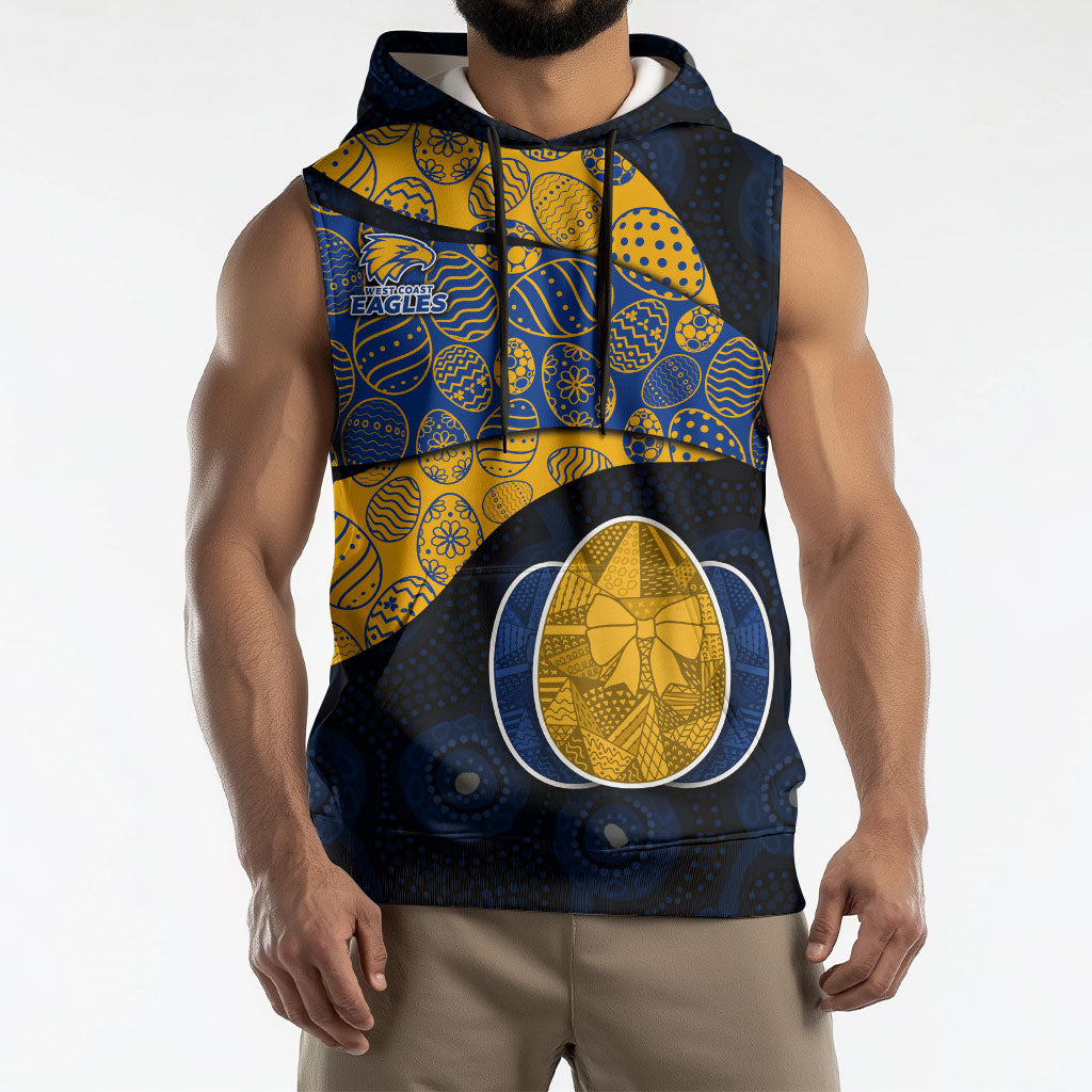 Personalized West Coast Eagles Football Sleeveless Hoodie Easter Egg Pattern Blue Gold Tribal Dot Art Style