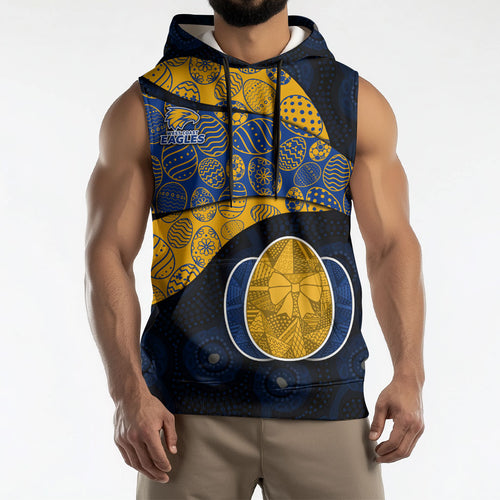 Personalized West Coast Eagles Football Sleeveless Hoodie Easter Egg Pattern Blue Gold Tribal Dot Art Style