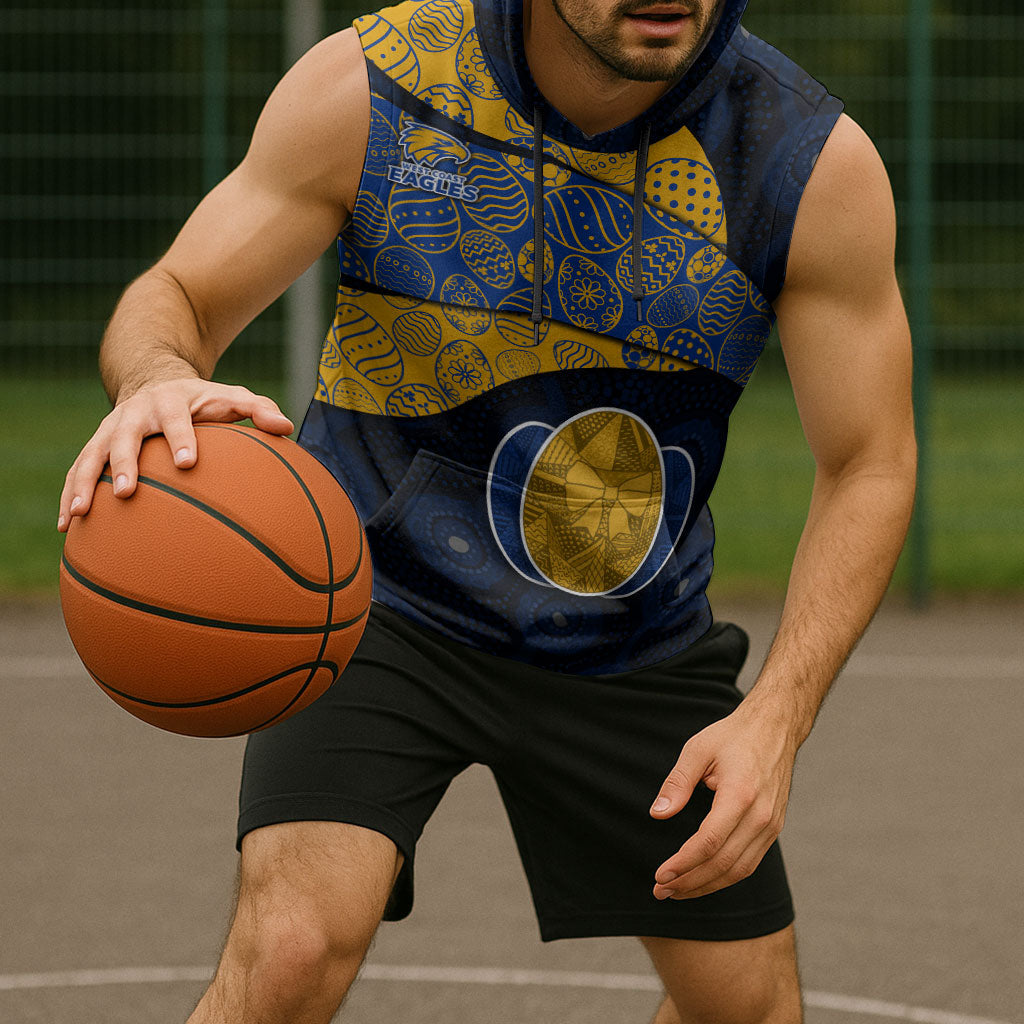 Personalized West Coast Eagles Football Sleeveless Hoodie Easter Egg Pattern Blue Gold Tribal Dot Art Style