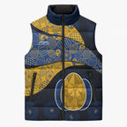 Personalized West Coast Eagles Football Sleeveless Puffer Jacket Easter Egg Pattern Blue Gold Tribal Dot Art Style