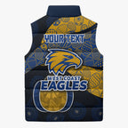 Personalized West Coast Eagles Football Sleeveless Puffer Jacket Easter Egg Pattern Blue Gold Tribal Dot Art Style