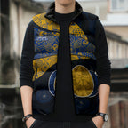 Personalized West Coast Eagles Football Sleeveless Puffer Jacket Easter Egg Pattern Blue Gold Tribal Dot Art Style