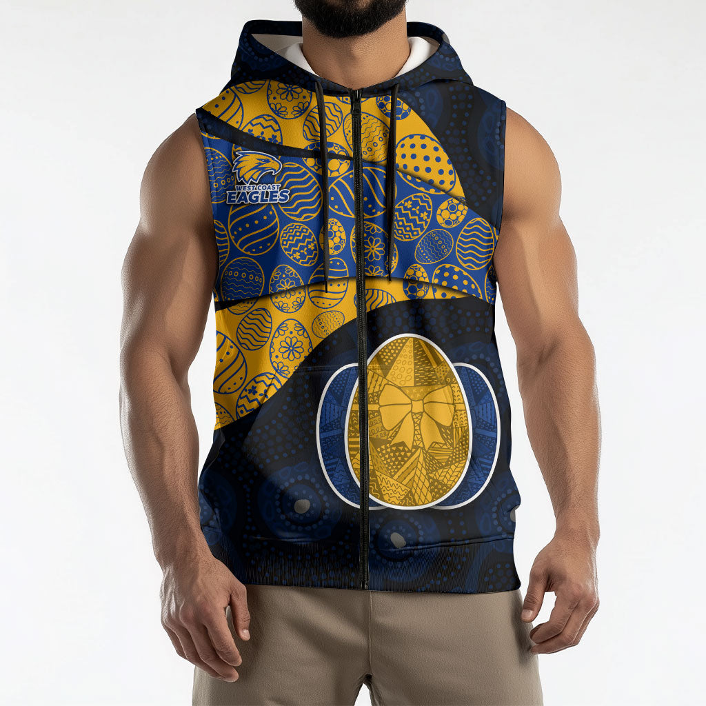 Personalized West Coast Eagles Football Sleeveless Zip Hoodie Easter Egg Pattern Blue Gold Tribal Dot Art Style