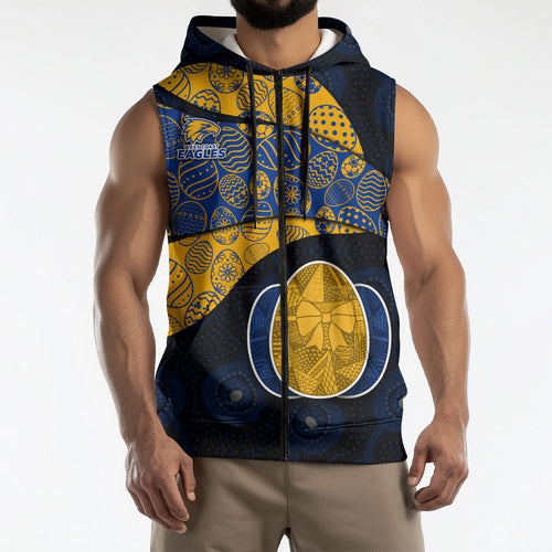 Personalized West Coast Eagles Football Sleeveless Zip Hoodie Easter Egg Pattern Blue Gold Tribal Dot Art Style