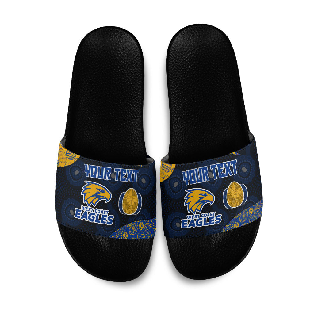 Personalized West Coast Eagles Football Slide Sandals Easter Egg Pattern Blue Gold Tribal Dot Art Style