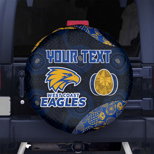 Personalized West Coast Eagles Football Spare Tire Cover Easter Egg Pattern Blue Gold Tribal Dot Art Style