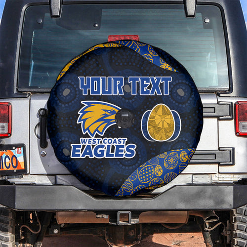 Personalized West Coast Eagles Football Spare Tire Cover Easter Egg Pattern Blue Gold Tribal Dot Art Style
