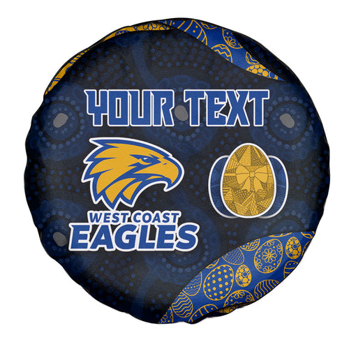 Personalized West Coast Eagles Football Spare Tire Cover Easter Egg Pattern Blue Gold Tribal Dot Art Style