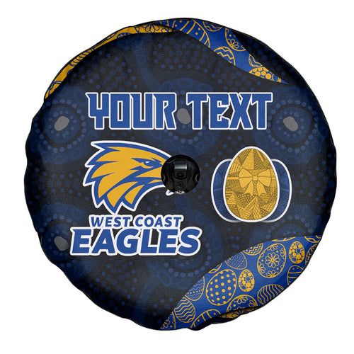 Personalized West Coast Eagles Football Spare Tire Cover Easter Egg Pattern Blue Gold Tribal Dot Art Style