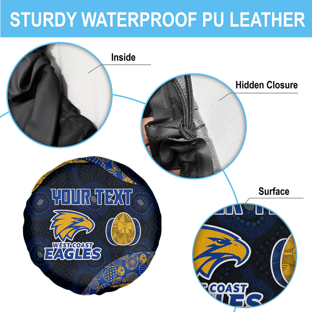 Personalized West Coast Eagles Football Spare Tire Cover Easter Egg Pattern Blue Gold Tribal Dot Art Style