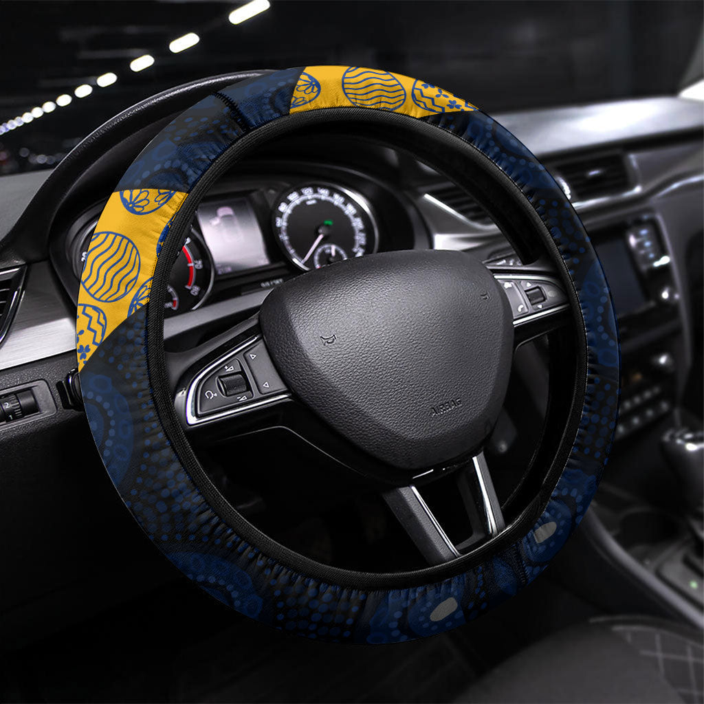 West Coast Eagles Football Steering Wheel Cover Easter Egg Pattern Blue Gold Tribal Dot Art Style