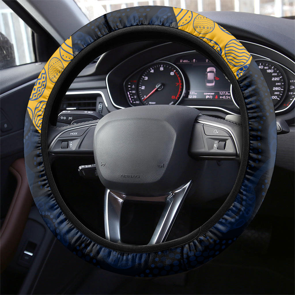 West Coast Eagles Football Steering Wheel Cover Easter Egg Pattern Blue Gold Tribal Dot Art Style