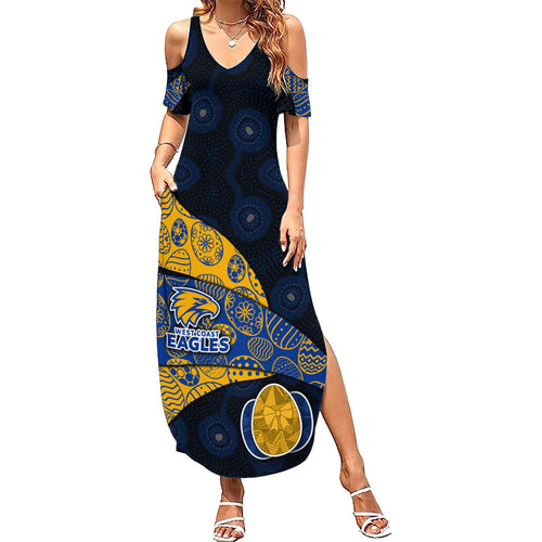 Personalized West Coast Eagles Football Summer Maxi Dress Easter Egg Pattern Blue Gold Tribal Dot Art Style
