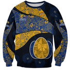 Personalized West Coast Eagles Football Sweatshirt Easter Egg Pattern Blue Gold Tribal Dot Art Style