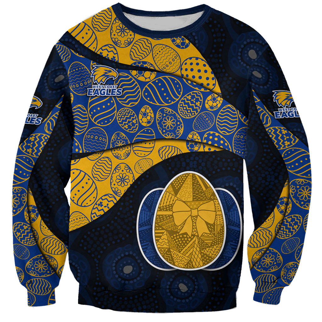 Personalized West Coast Eagles Football Sweatshirt Easter Egg Pattern Blue Gold Tribal Dot Art Style