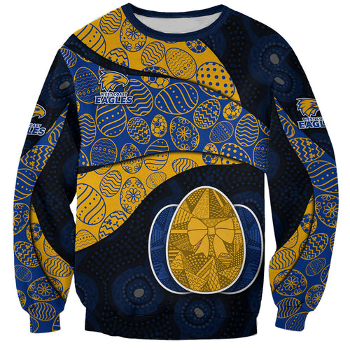 Personalized West Coast Eagles Football Sweatshirt Easter Egg Pattern Blue Gold Tribal Dot Art Style