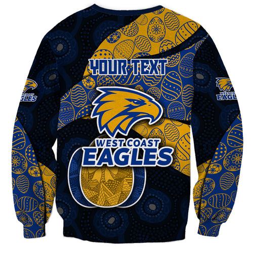 Personalized West Coast Eagles Football Sweatshirt Easter Egg Pattern Blue Gold Tribal Dot Art Style