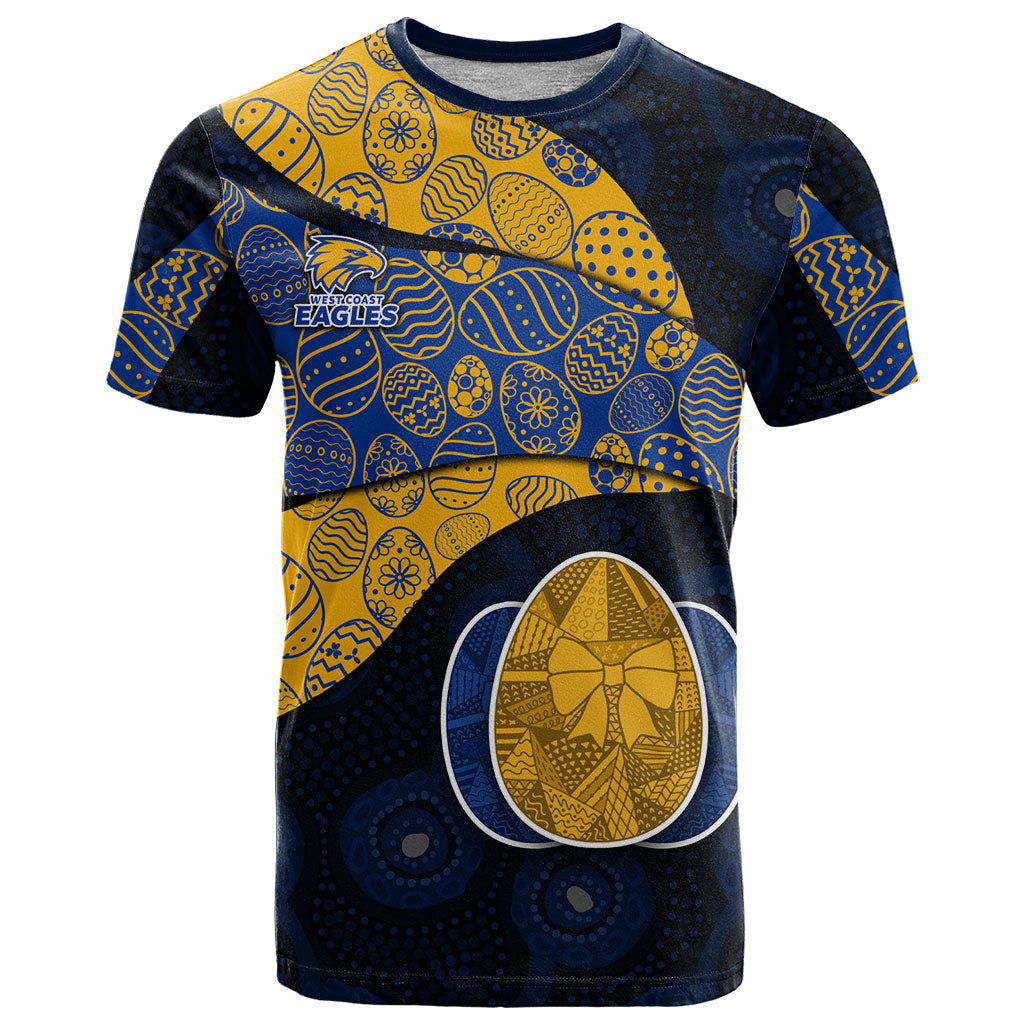 Personalized West Coast Eagles Football T Shirt Easter Egg Pattern Blue Gold Tribal Dot Art Style
