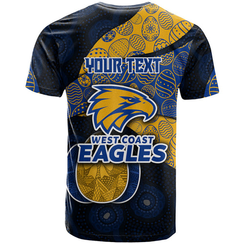 Personalized West Coast Eagles Football T Shirt Easter Egg Pattern Blue Gold Tribal Dot Art Style