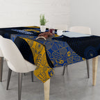 Personalized West Coast Eagles Football Tablecloth Easter Egg Pattern Blue Gold Tribal Dot Art Style