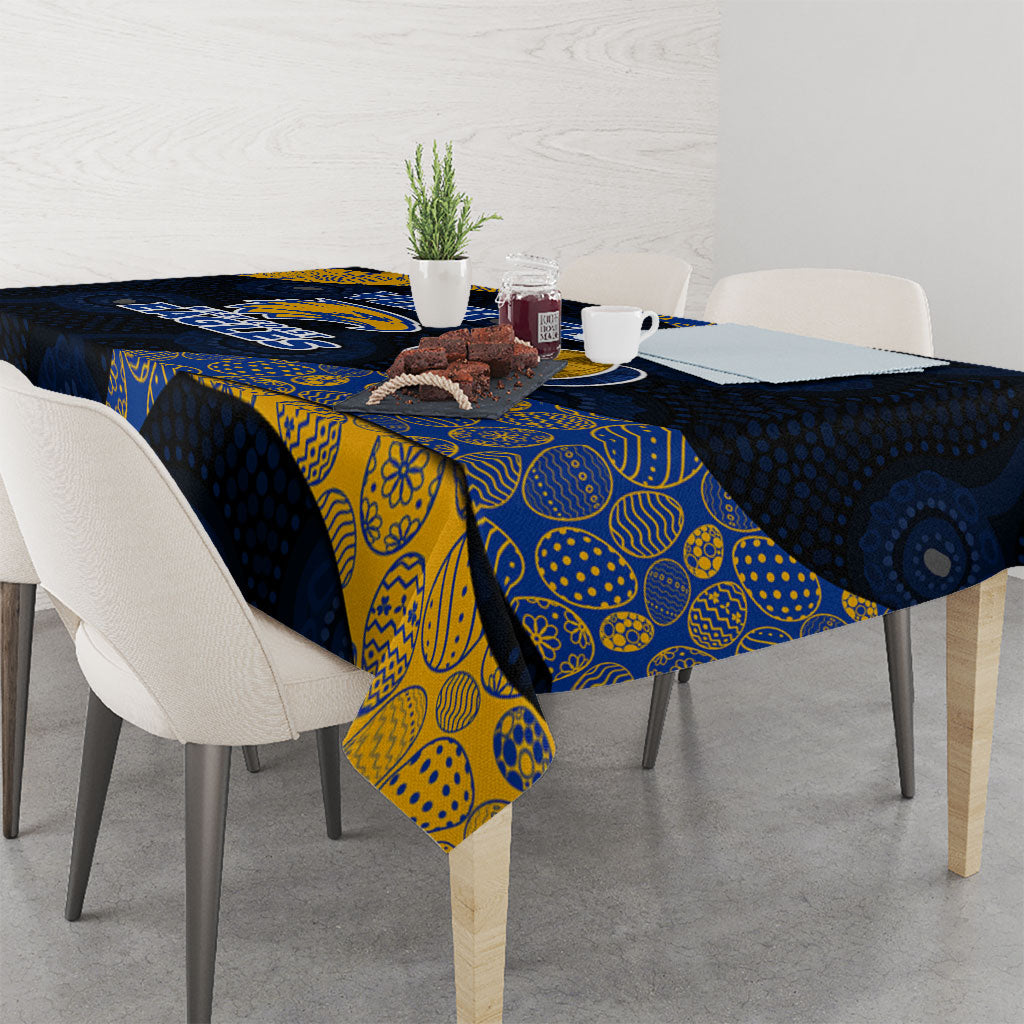 Personalized West Coast Eagles Football Tablecloth Easter Egg Pattern Blue Gold Tribal Dot Art Style