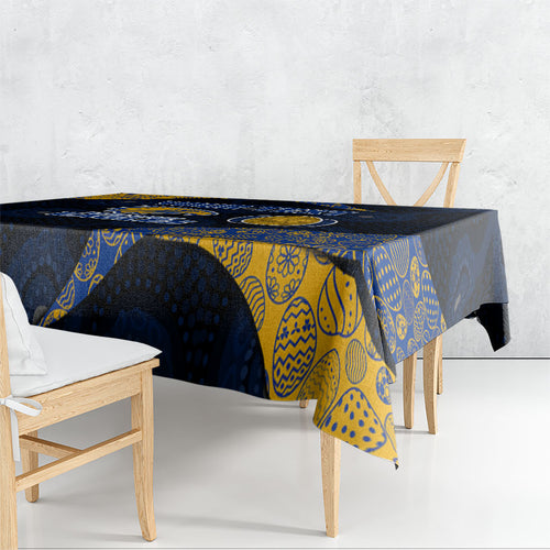 Personalized West Coast Eagles Football Tablecloth Easter Egg Pattern Blue Gold Tribal Dot Art Style