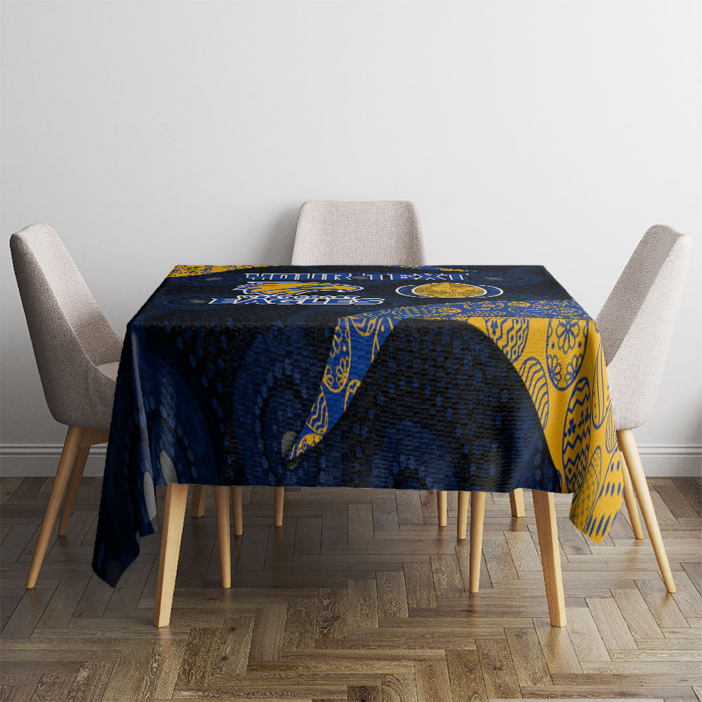 Personalized West Coast Eagles Football Tablecloth Easter Egg Pattern Blue Gold Tribal Dot Art Style