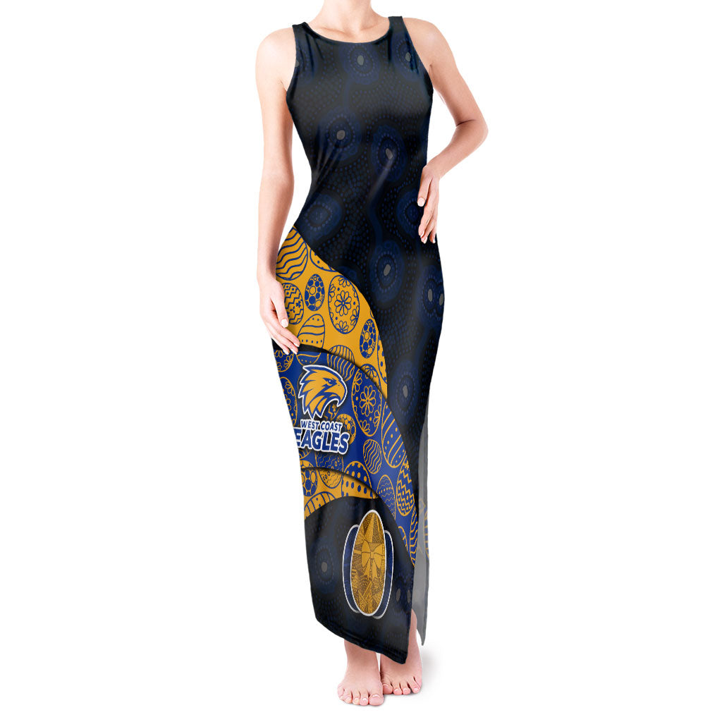 Personalized West Coast Eagles Football Tank Maxi Dress Easter Egg Pattern Blue Gold Tribal Dot Art Style