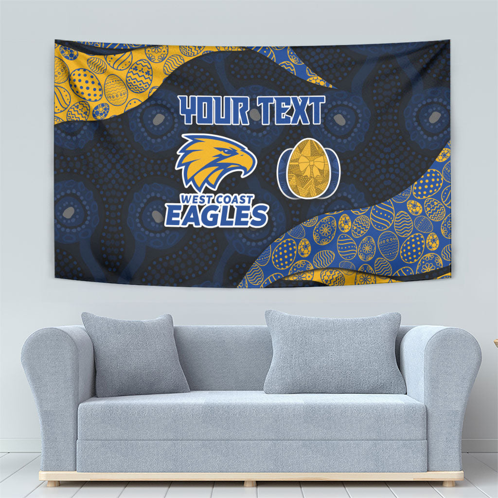 Personalized West Coast Eagles Football Tapestry Easter Egg Pattern Blue Gold Tribal Dot Art Style