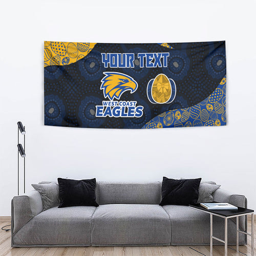 Personalized West Coast Eagles Football Tapestry Easter Egg Pattern Blue Gold Tribal Dot Art Style