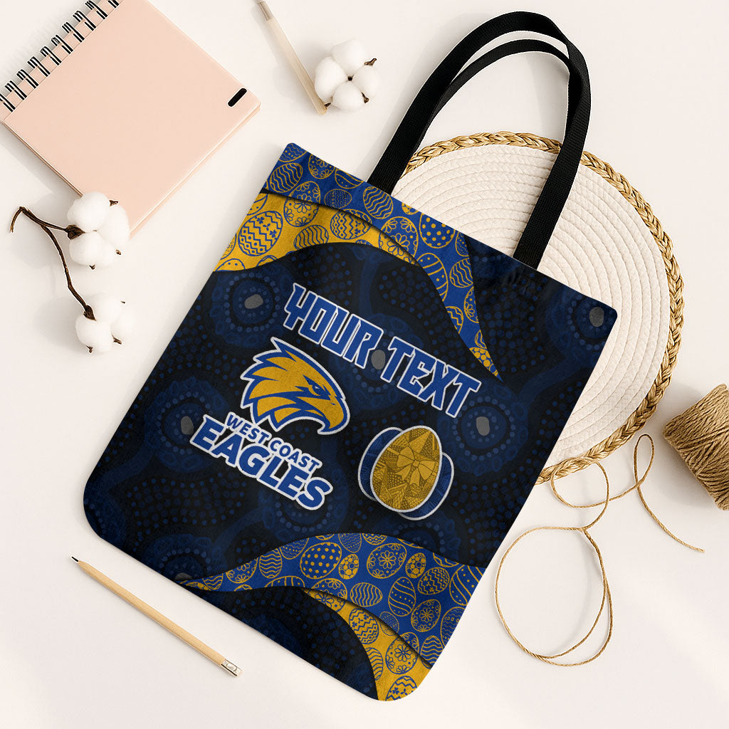 Personalized West Coast Eagles Football Tote Bag Easter Egg Pattern Blue Gold Tribal Dot Art Style