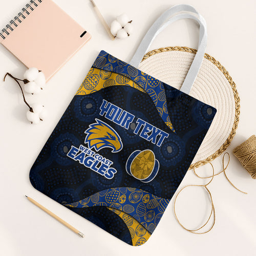 Personalized West Coast Eagles Football Tote Bag Easter Egg Pattern Blue Gold Tribal Dot Art Style