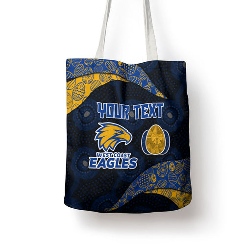Personalized West Coast Eagles Football Tote Bag Easter Egg Pattern Blue Gold Tribal Dot Art Style