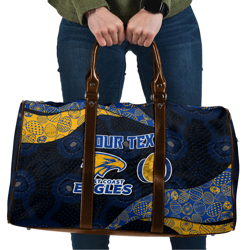 Personalized West Coast Eagles Football Travel Bag Easter Egg Pattern Blue Gold Tribal Dot Art Style