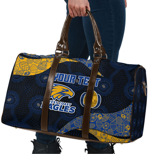 Personalized West Coast Eagles Football Travel Bag Easter Egg Pattern Blue Gold Tribal Dot Art Style