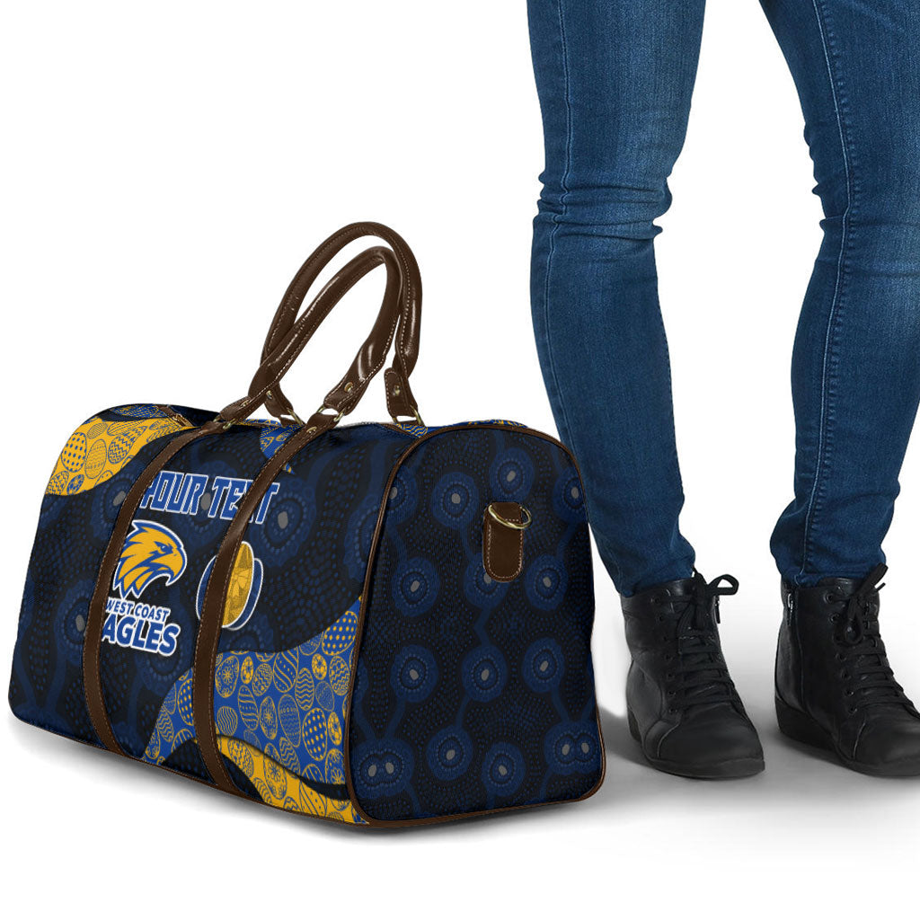 Personalized West Coast Eagles Football Travel Bag Easter Egg Pattern Blue Gold Tribal Dot Art Style