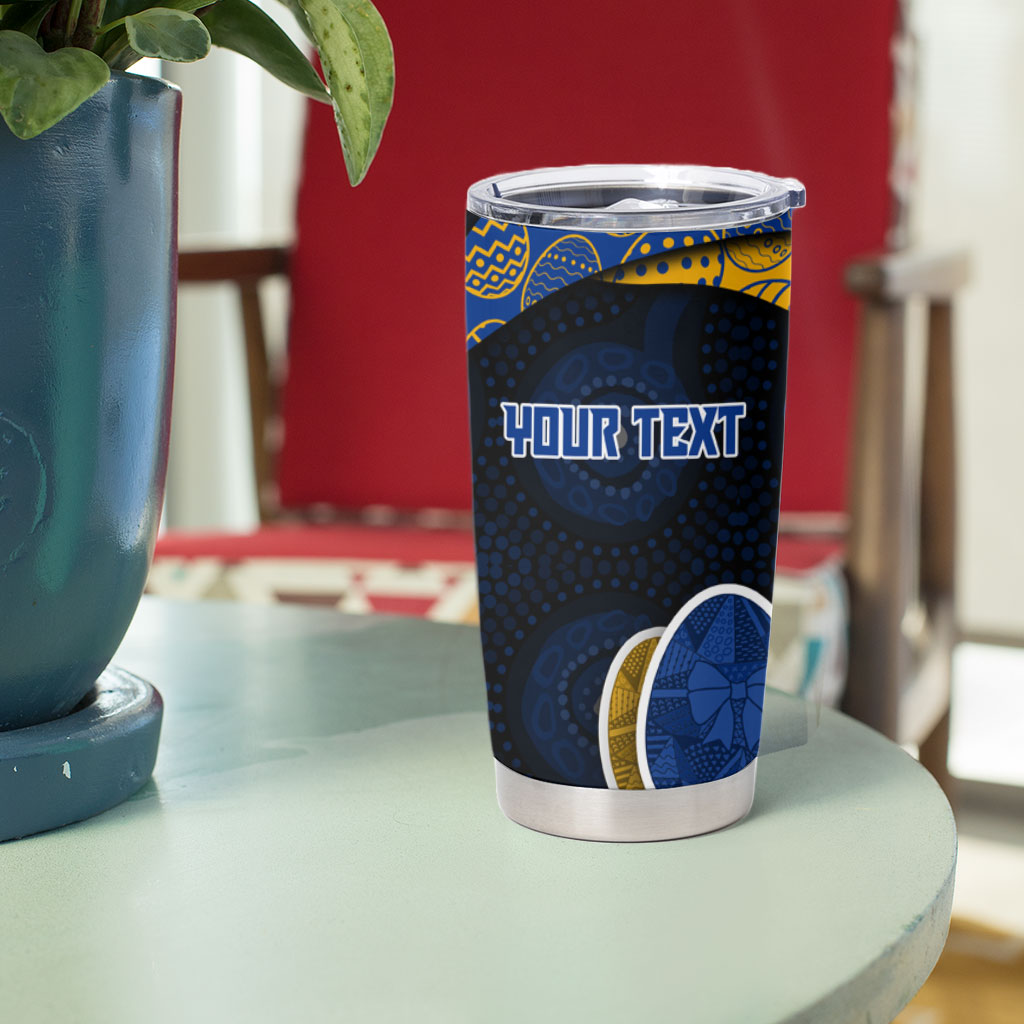 Personalized West Coast Eagles Football Tumbler Cup Easter Egg Pattern Blue Gold Tribal Dot Art Style