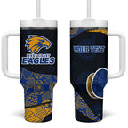 Personalized West Coast Eagles Football Tumbler With Handle Easter Egg Pattern Blue Gold Tribal Dot Art Style