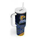 Personalized West Coast Eagles Football Tumbler With Handle Easter Egg Pattern Blue Gold Tribal Dot Art Style