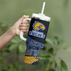 Personalized West Coast Eagles Football Tumbler With Handle Easter Egg Pattern Blue Gold Tribal Dot Art Style