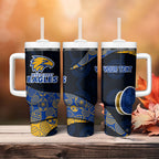 Personalized West Coast Eagles Football Tumbler With Handle Easter Egg Pattern Blue Gold Tribal Dot Art Style