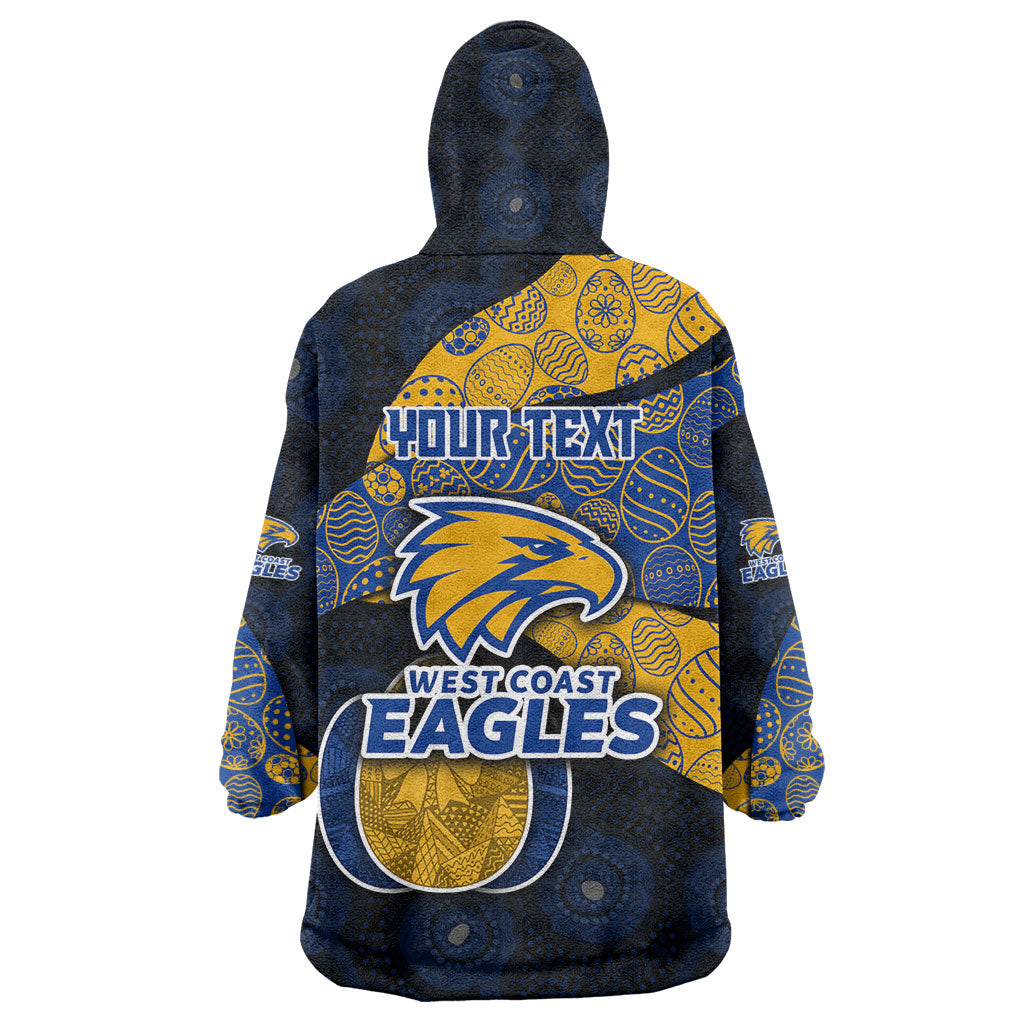Personalized West Coast Eagles Football Wearable Blanket Hoodie Easter Egg Pattern Blue Gold Tribal Dot Art Style