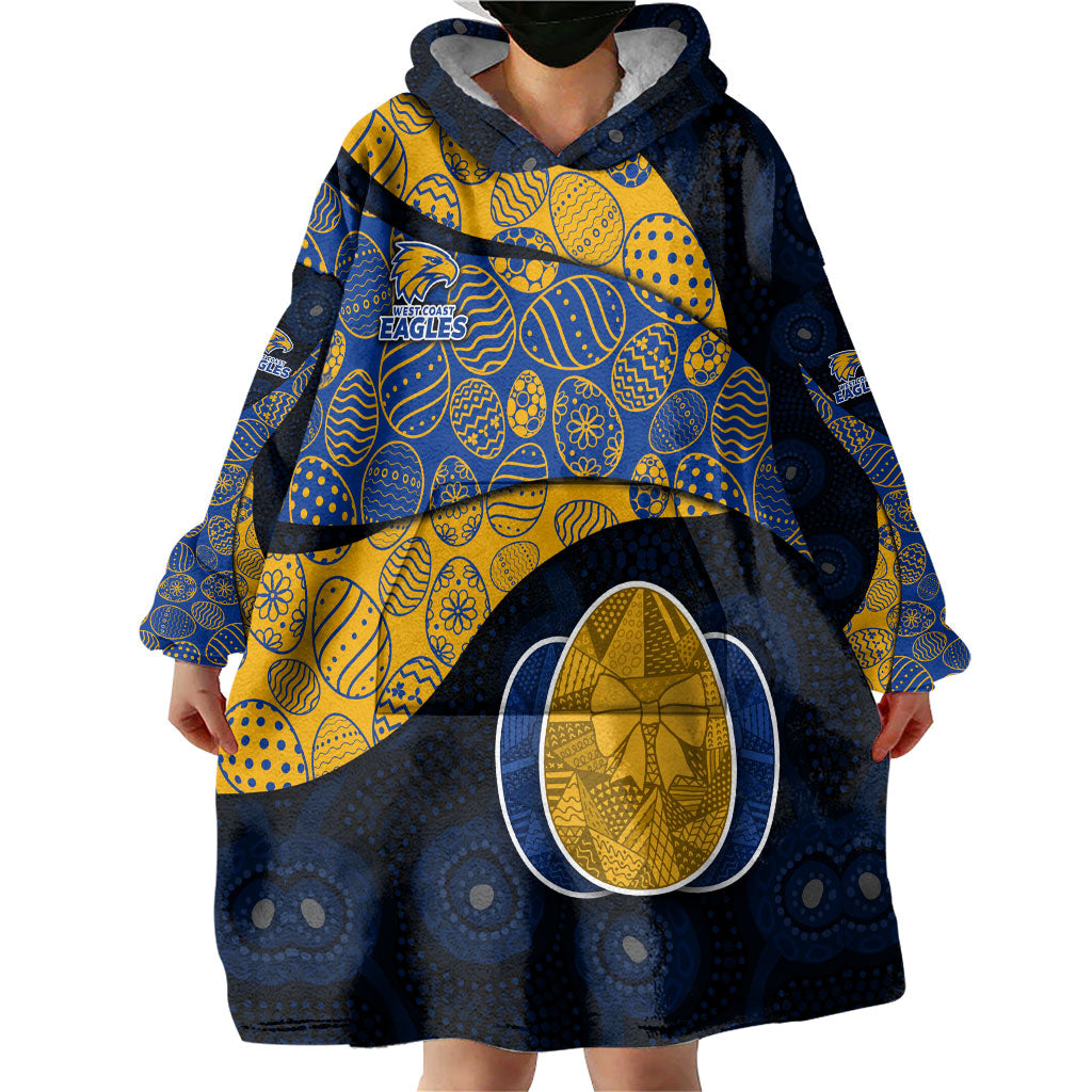 Personalized West Coast Eagles Football Wearable Blanket Hoodie Easter Egg Pattern Blue Gold Tribal Dot Art Style