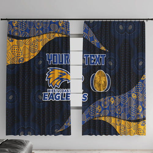 Personalized West Coast Eagles Football Window Curtain Easter Egg Pattern Blue Gold Tribal Dot Art Style