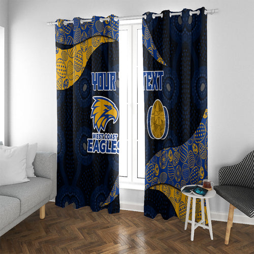 Personalized West Coast Eagles Football Window Curtain Easter Egg Pattern Blue Gold Tribal Dot Art Style